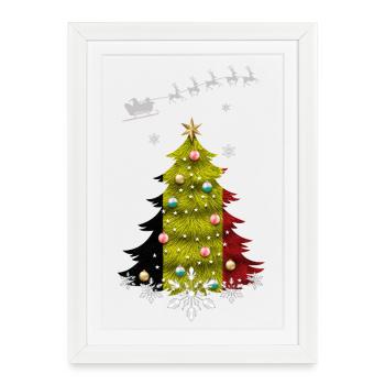 Sapin de Noël avec drapeau belge - Affiche encadrée (27 × 37 cm) - blanc - Devant