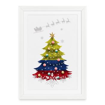 Sapin de Noël avec drapeau de la Colombie - Affiche encadrée (27 × 37 cm) - blanc - Devant