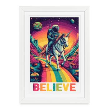Astronaute sur licorne arc-en-ciel - Affiche encadrée (27 × 37 cm) - blanc - Devant