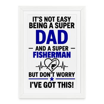 Cœur + Pêche – Super Papa Pêcheur - Affiche encadrée (27 × 37 cm) - blanc - Devant