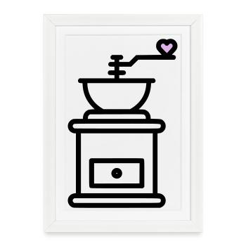 Coffee Love: Coffee Grinder with Heart Vector - Framed poster (27 × 37 cm) - white - Front