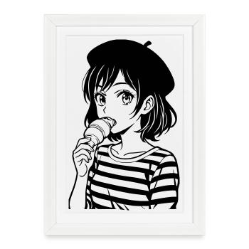 Femme française avec croissant - Affiche encadrée (27 × 37 cm) - blanc - Devant