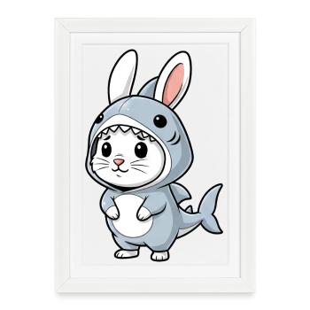 Costume de lapin mignon Miniature Mégalodon, Carnaval - Affiche encadrée (27 × 37 cm) - blanc - Devant