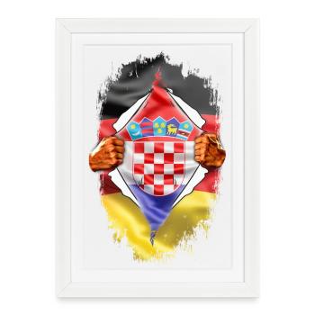 Allemand au cœur croate – s'ouvrant la poitrine - Affiche encadrée (27 × 37 cm) - blanc - Devant