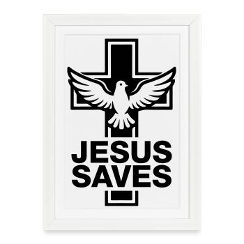 Jésus sauve la colombe croix - Affiche encadrée (27 × 37 cm) - blanc - Devant