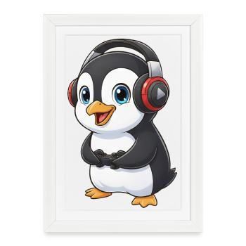 Console de jeu Penguin Gamer mignonne - Affiche encadrée (27 × 37 cm) - blanc - Devant