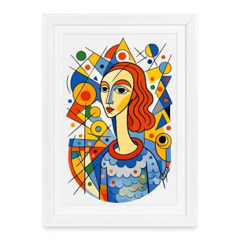 Portrait abstrait de femme avec formes et couleurs - Affiche encadrée (27 × 37 cm) - blanc - Devant