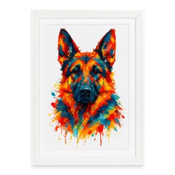 Illustration Berger Allemand Aquarelle Colorée - Affiche encadrée (27 × 37 cm) - blanc - Devant