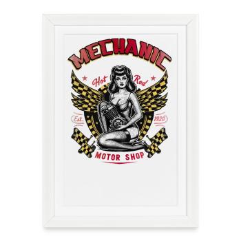Atelier mécanique automobile - Affiche encadrée (27 × 37 cm) - blanc - Devant