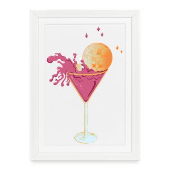 Disco Cocktail – Pink Martini with Squirting Di - Framed poster (27 × 37 cm) - white - Front