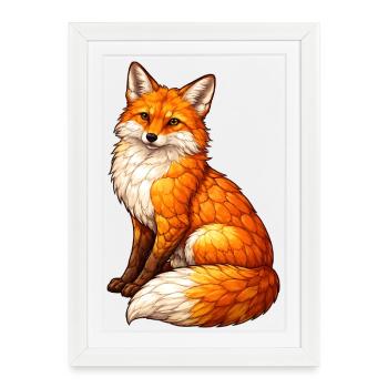 Fox Motif Stained Glass Window Look Animal Motif - Framed poster (27 × 37 cm) - white - Front