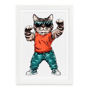 Chat cool - Affiche encadrée (27 × 37 cm) - blanc - Devant