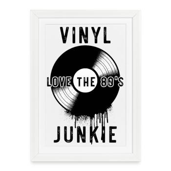 Vinyl Junkie Love The 80s Retro Record Player Art - Framed poster (27 × 37 cm) - white - Front