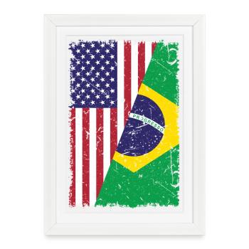 États-Unis, drapeau du Brésil Don brésilien-américain - Affiche encadrée (27 × 37 cm) - blanc - Devant
