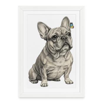Bouledogue avec accent papillon - Affiche encadrée (27 × 37 cm) - blanc - Devant