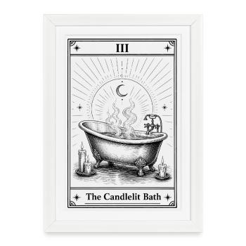 Bain aux bougies | Humour de bien-être sur les cartes de tarot - Affiche encadrée (27 × 37 cm) - blanc - Devant