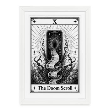 Défilement fatal | Carte de tarot tous les jours - Affiche encadrée (27 × 37 cm) - blanc - Devant