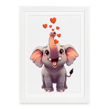 Elephant trumpets hearts - Framed poster (27 × 37 cm) - white - Front