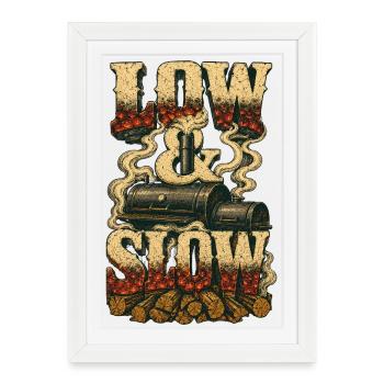 Low & Slow BBQ Smoker Grillmeister Pitmaster - Framed poster (27 × 37 cm) - white - Front