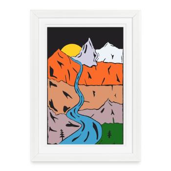 Panorama du coucher de soleil de la Mountain River - Affiche encadrée (27 × 37 cm) - blanc - Devant