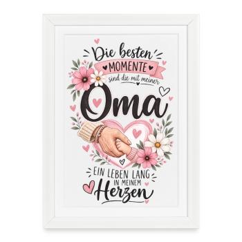 Oma Moments: Liebevolle Hand und Blüten - Gerahmtes Poster (27 × 37 cm) - Weiß - Vorne