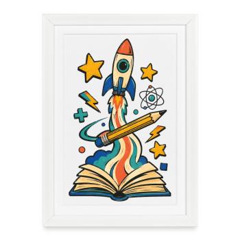 Start of school rocket from book with pencil - Framed poster (27 × 37 cm) - white - Front