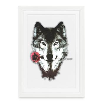 Wolf et Rose - Affiche encadrée (27 × 37 cm) - blanc - Devant