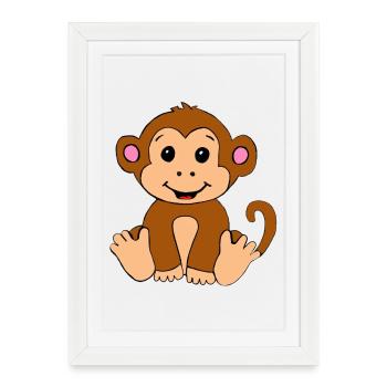 Illustration de bébé singe – Motif de nursery - Affiche encadrée (27 × 37 cm) - blanc - Devant