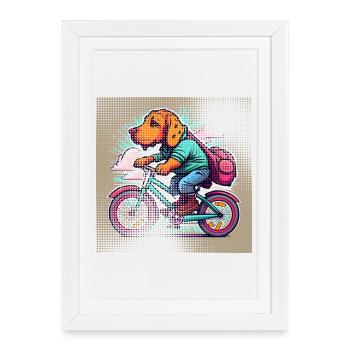 chien à vélo | Effet transparent - Affiche encadrée (27 × 37 cm) - blanc - Devant