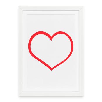 Minimalisme du contour du cœur rouge - Affiche encadrée (27 × 37 cm) - blanc - Devant