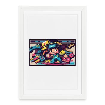 Voxel Gaming Hero with Retro Design - Framed poster (27 × 37 cm) - white - Front