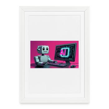 Futuristic AI Robot and Tech Screen - Framed poster (27 × 37 cm) - white - Front