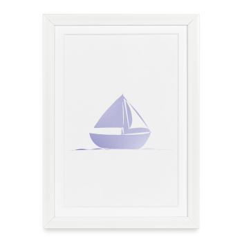 Voilier minimaliste en bleu clair - Affiche encadrée (27 × 37 cm) - blanc - Devant