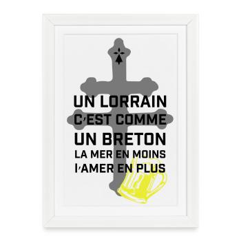 Croix lorraine et chope jaune - Affiche encadrée (27 × 37 cm) - blanc - Devant