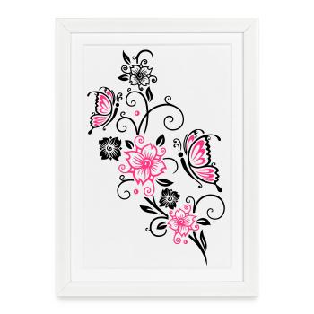 Fleurs de cerisier et papillons, printemps. - Affiche encadrée (27 × 37 cm) - blanc - Devant