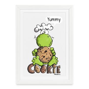Grenouille mange un cookie - Affiche encadrée (27 × 37 cm) - blanc - Devant
