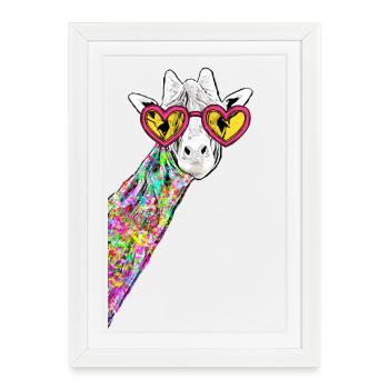 Sneaky Giraffe Rainbow Neck Heart Sunnglasses I - Framed poster (27 × 37 cm) - white - Front