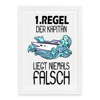 Motorboot Kapitän Bootsführerschein - Gerahmtes Poster (27 × 37 cm) - Weiß - Vorne