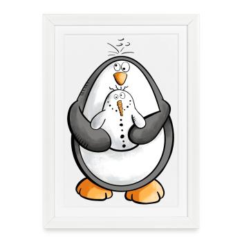Pingouin et bonhomme de neige sont les meilleurs amis - Affiche encadrée (27 × 37 cm) - blanc - Devant