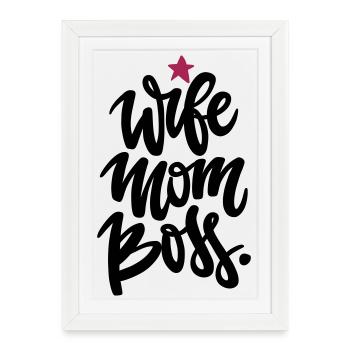 Mama Power: Femme maman Bos - Affiche encadrée (27 × 37 cm) - blanc - Devant