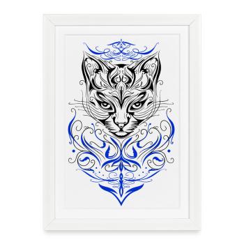 Katze Tattoo Chat Tribal - Affiche encadrée (27 × 37 cm) - blanc - Devant
