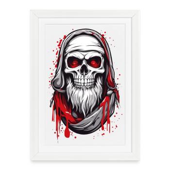 Totenkopf Weihnachtsmann - Gerahmtes Poster (27 × 37 cm) - Weiß - Vorne