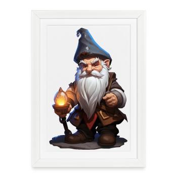 Dwarves Magician with Staff – Fantasy RPG Cartoon - Framed poster (27 × 37 cm) - white - Front