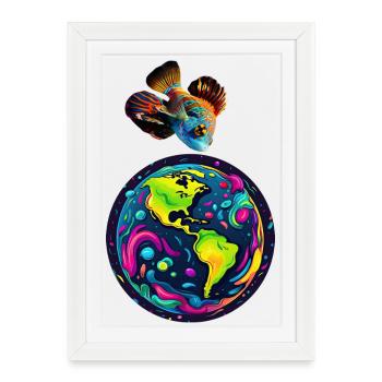 Fish and its planet - Framed poster (27 × 37 cm) - white - Front
