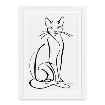 Katze Line-Art - Gerahmtes Poster (27 × 37 cm) - Weiß - Vorne