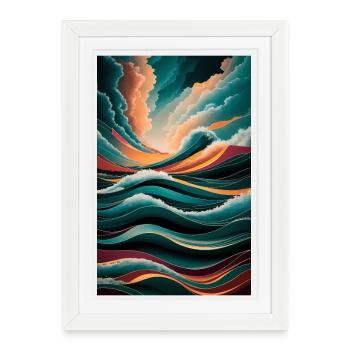 Surreal Waves & Clouds Vibrant Abstract Landscape - Framed poster (27 × 37 cm) - white - Front