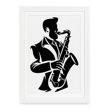 Saxophoniste - Affiche encadrée (27 × 37 cm) - blanc - Devant
