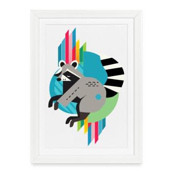Raton laveur – Palette de couleurs moderne et colorée - Affiche encadrée (27 × 37 cm) - blanc - Devant
