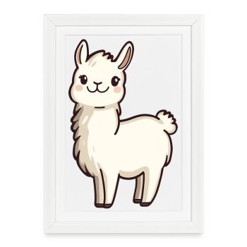 Cute Happy Smiling Alpaca - Adorable Cartoon - Framed poster (27 × 37 cm) - white - Front