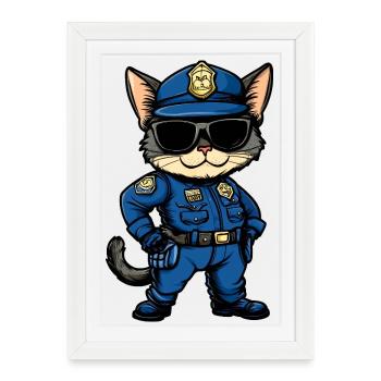 Chat policier - Affiche encadrée (27 × 37 cm) - blanc - Devant